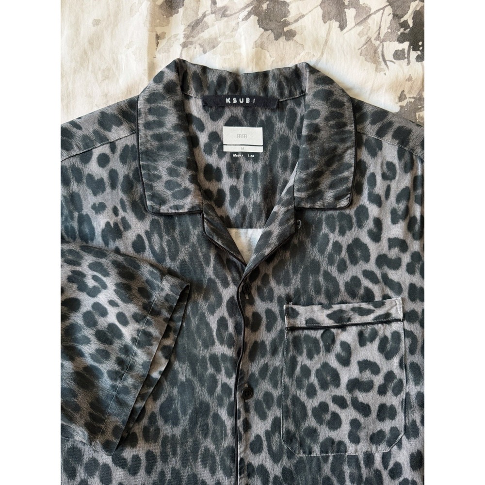 Ksubi Leopard Print Camp Resort Shirt Short Sleeve Button Up Animal Jungle Black